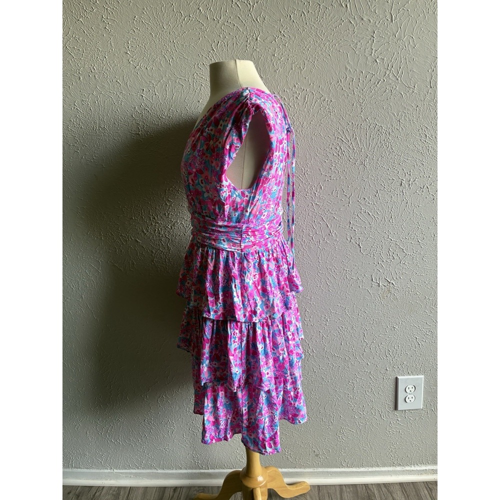 Lilly Pulitzer Floral Tiered Dress Pink Blue Open Back Women's  Sz M - Picture 14 of 16